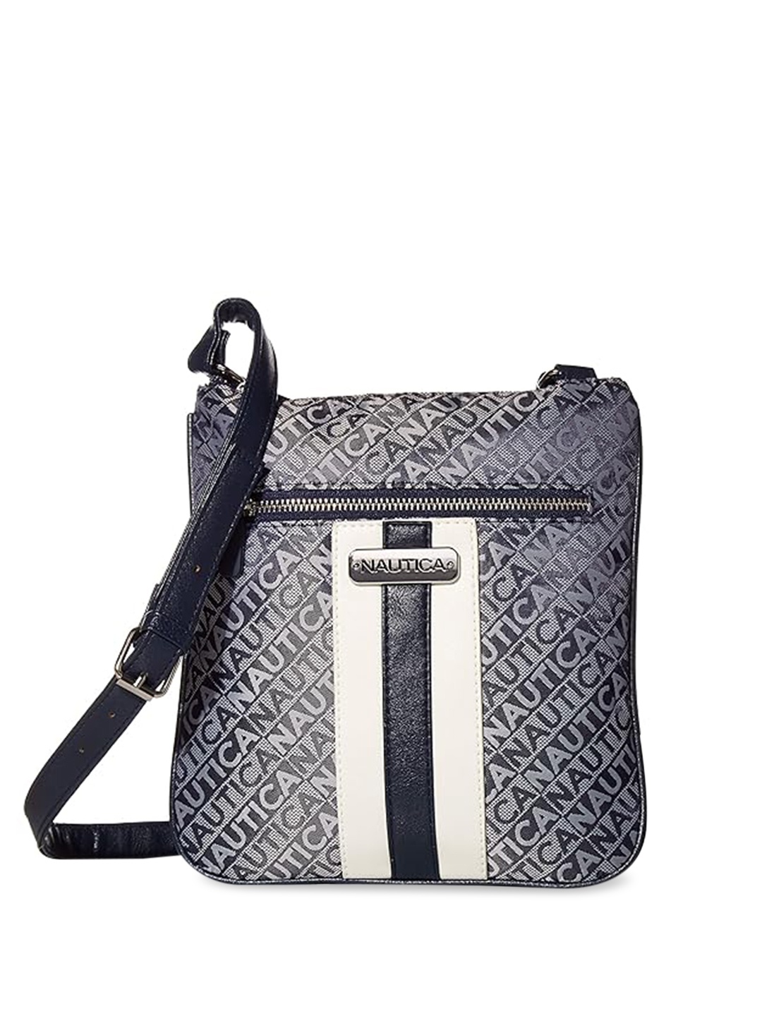 

Nautica Brand Logo Printed Structured Sling Bag, Navy blue