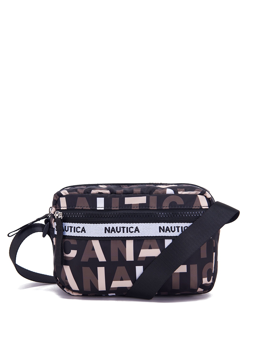 

Nautica Typography Printed Structured Sling Bag, Black