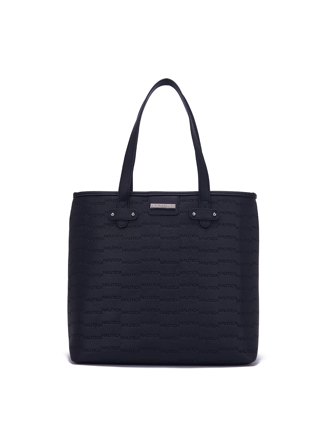 Nautica Brand Logo Textured Structured Tote Bag, Black