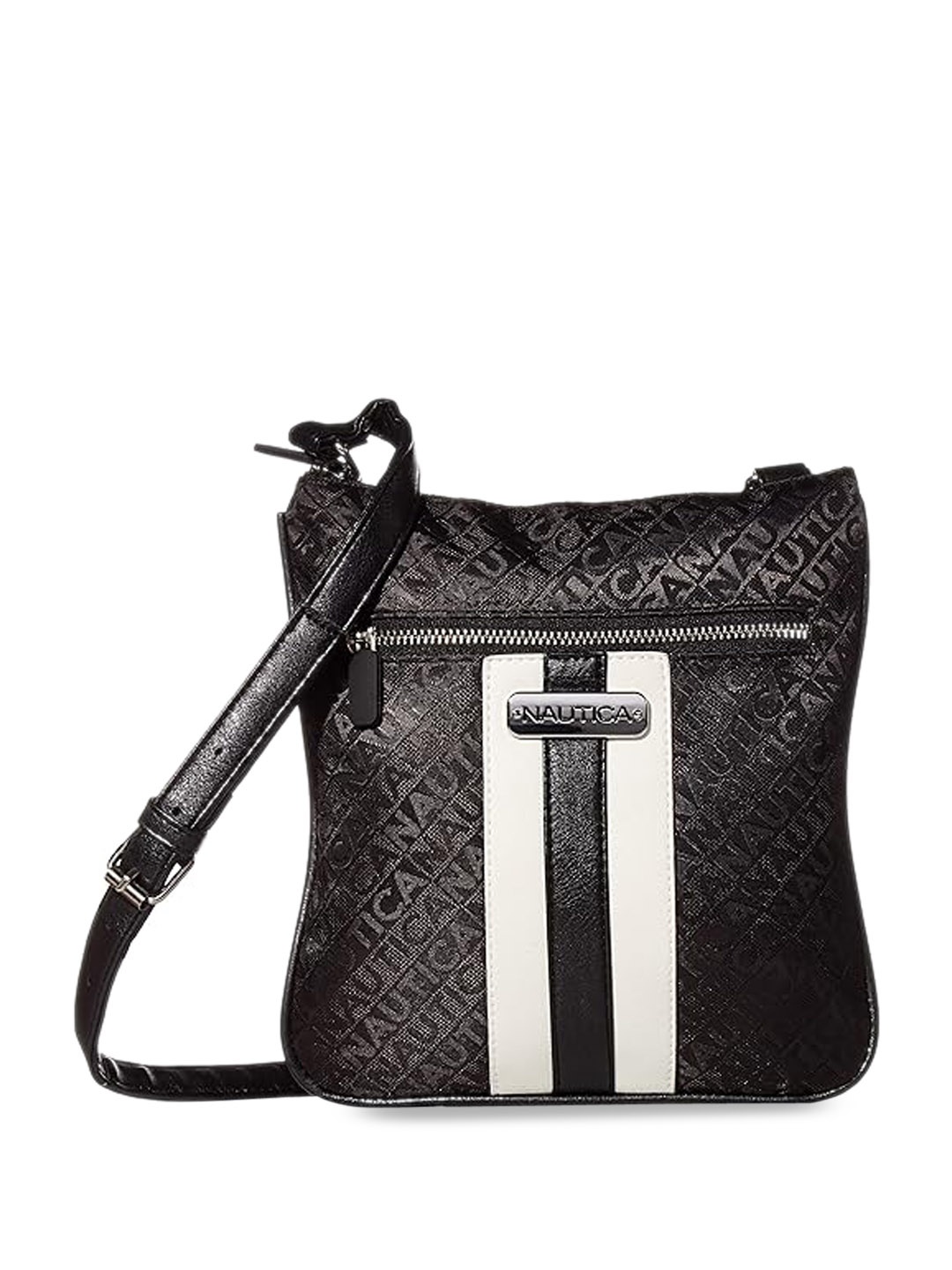 

Nautica Brand Logo Printed Structured Sling Bag, Black