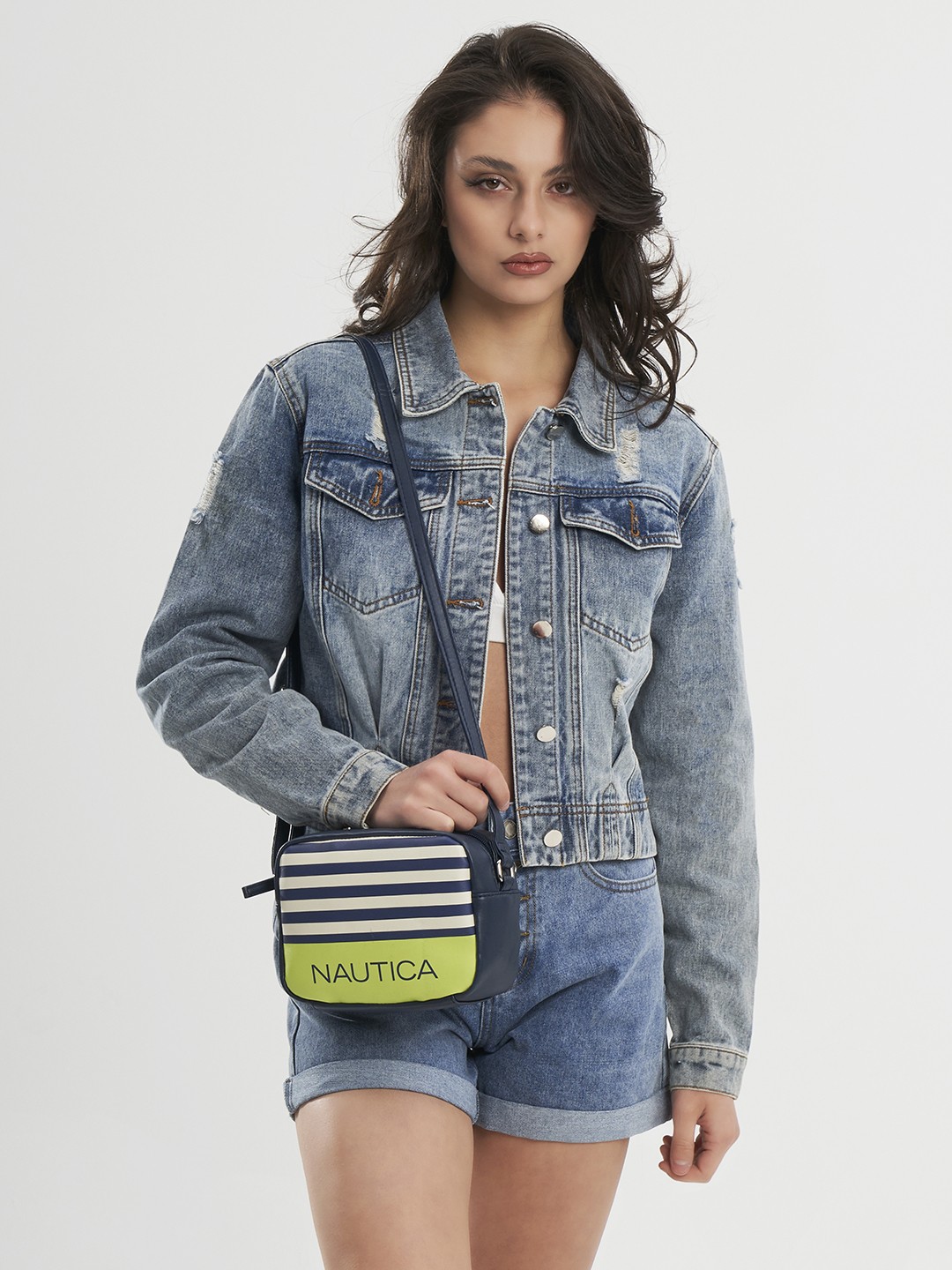 

Nautica Striped Structured Sling Bag, Navy blue