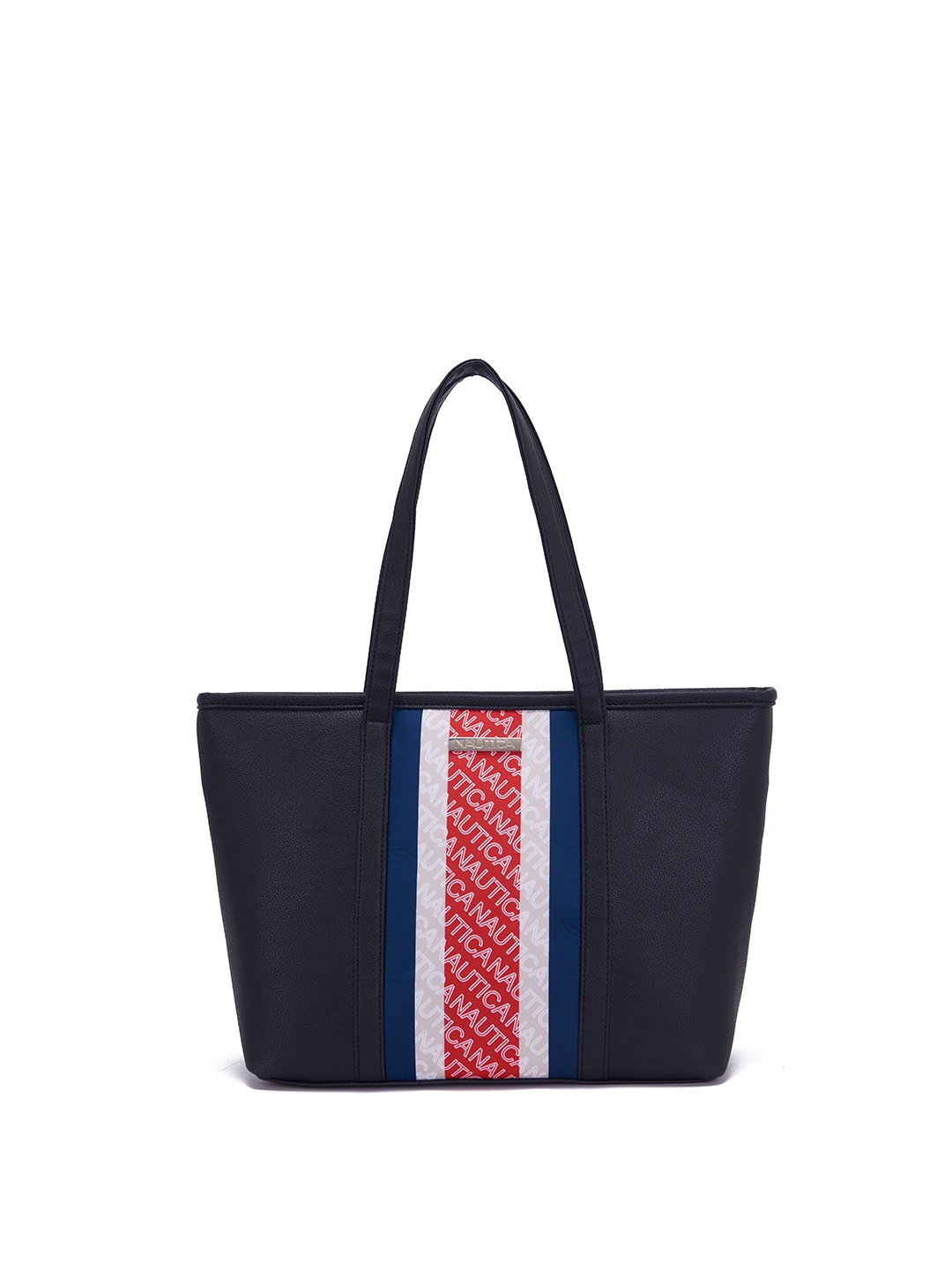 Nautica Black Printed PU Shopper Shoulder Bag with Quilted
