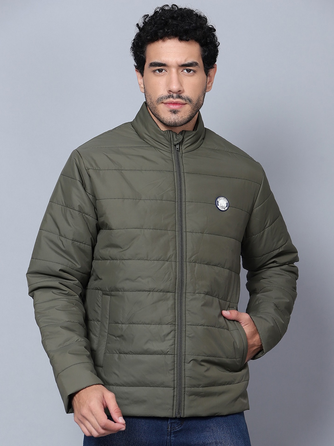 

Shiv Naresh Mock Collar Long Sleeves Lightweight Padded Jacket, Olive