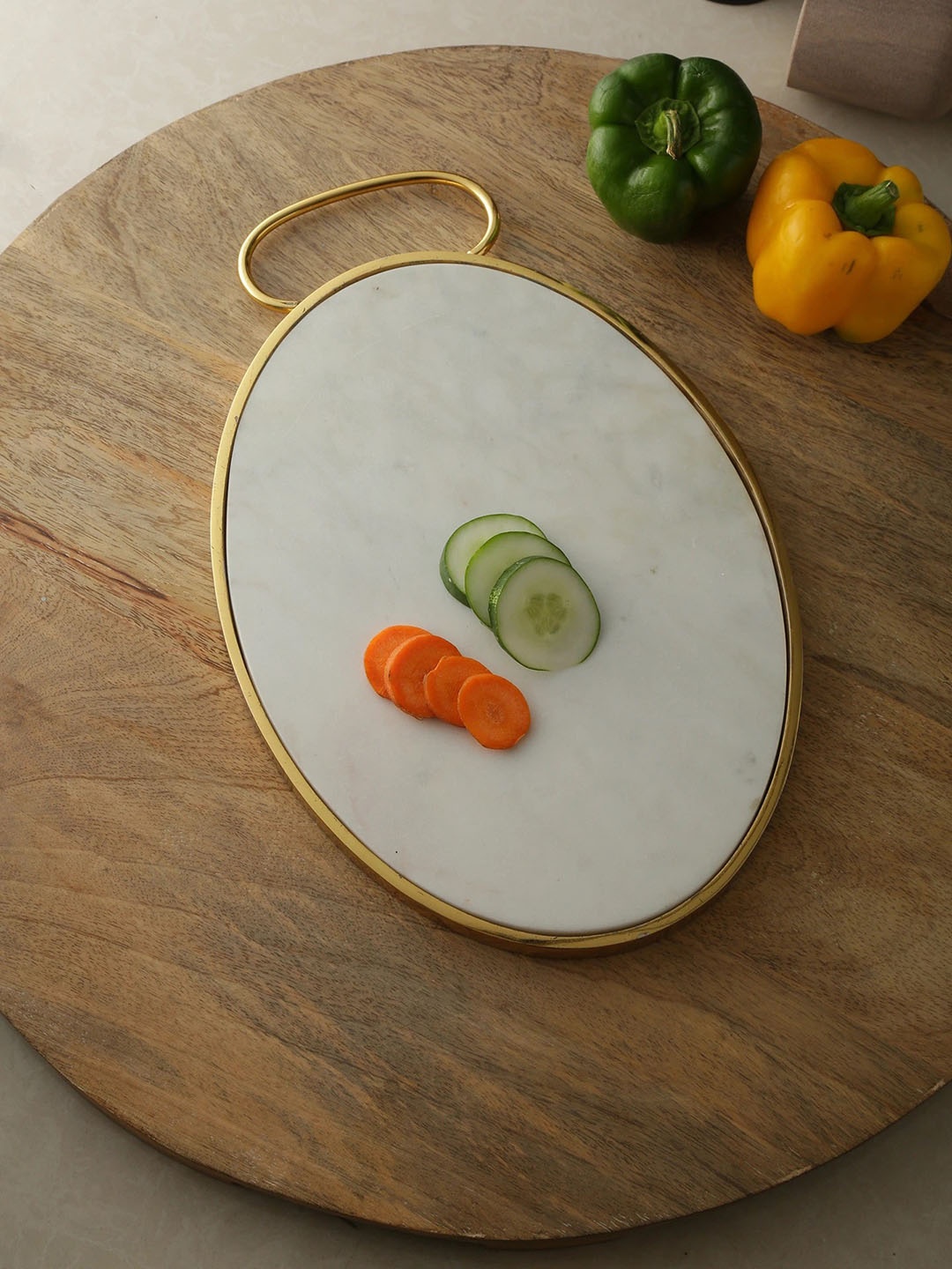 

Amoliconcepts White & Golden Cheese Board Cum Platter With Rim Handle