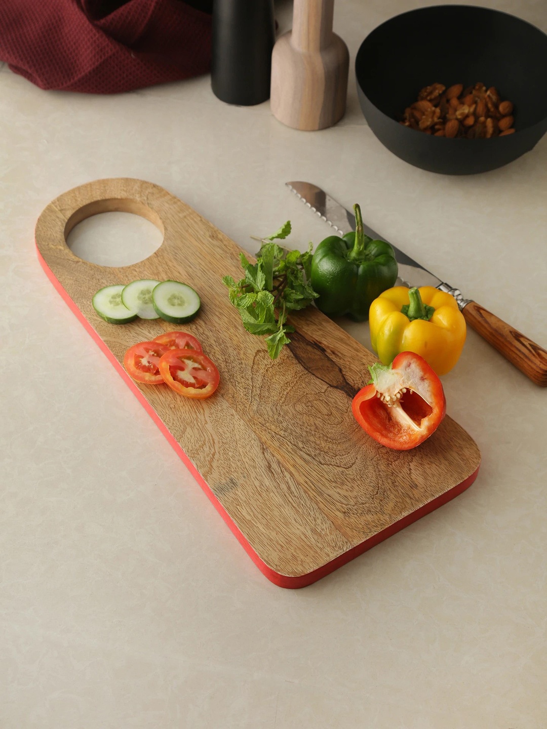 

Amoliconcepts Brown & Red Wooden Cheese Board