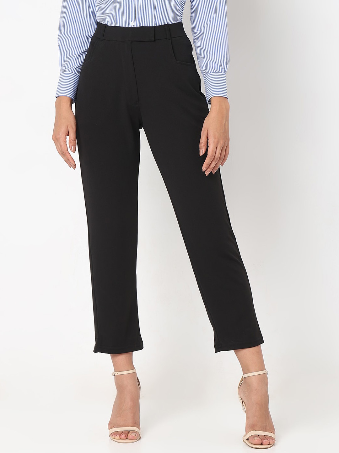 

Smarty Pants Women Relaxed Straight Leg High-Rise Lint Free Formal Trousers, Black