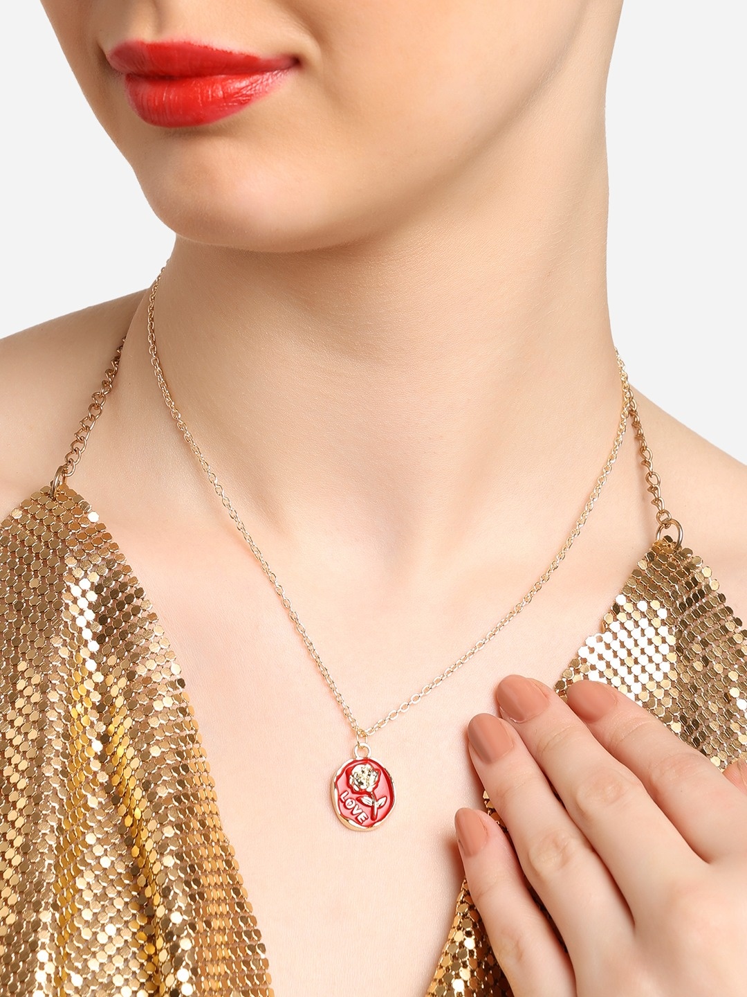 

Zaveri Pearls Gold-Plated Enamelled Necklace, Red