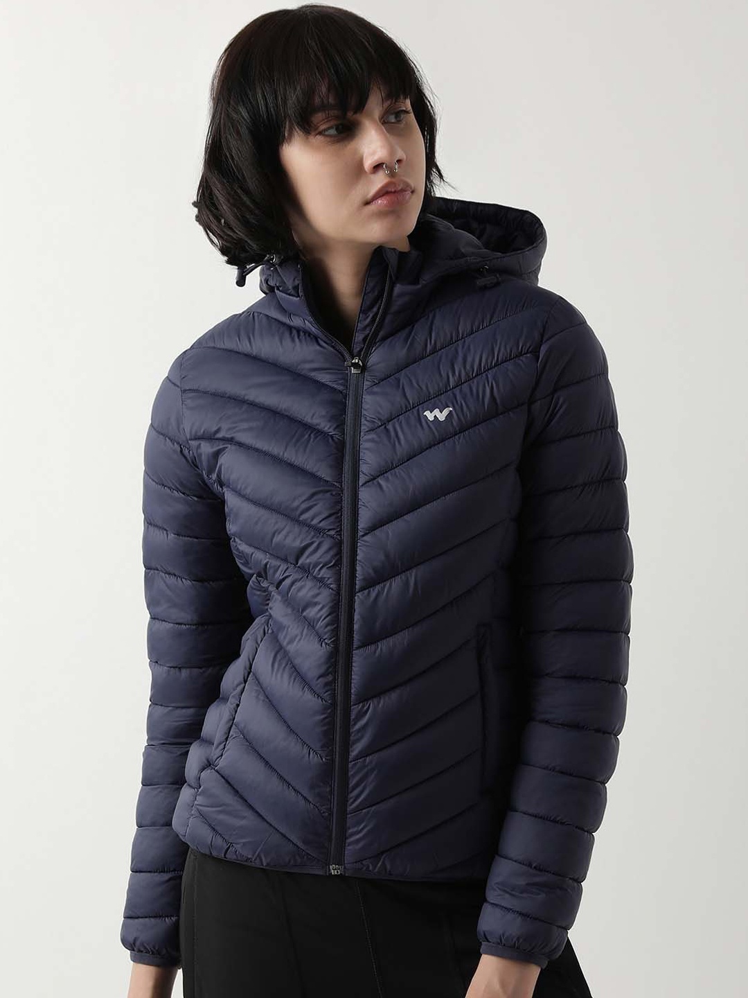 

Wildcraft Hooded Long Sleeves Insulator Anti Odour Puffer Jacket, Navy blue