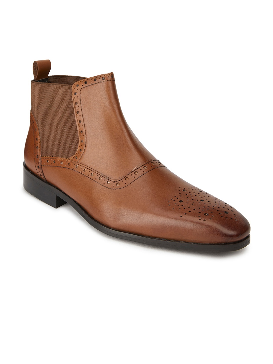 

HATS OFF ACCESSORIES Men Leather Blocked Mid-Top Chelsea Boots, Tan