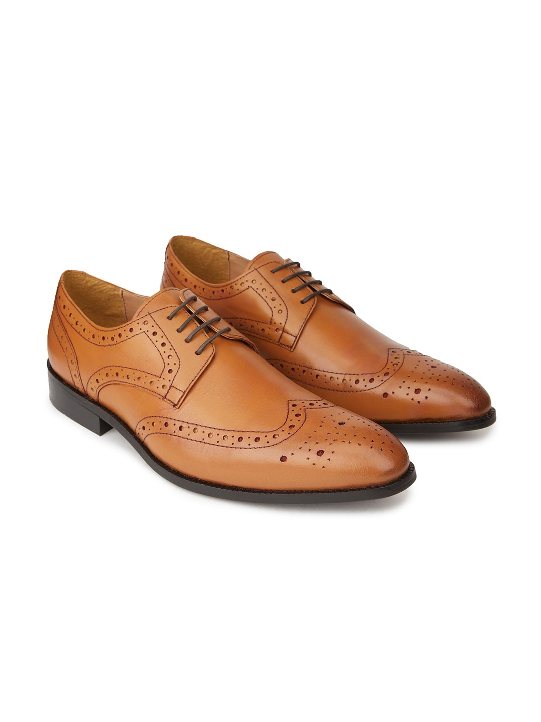 

HATS OFF ACCESSORIES Men Textured Genuine Leather Formal Oxfords, Tan