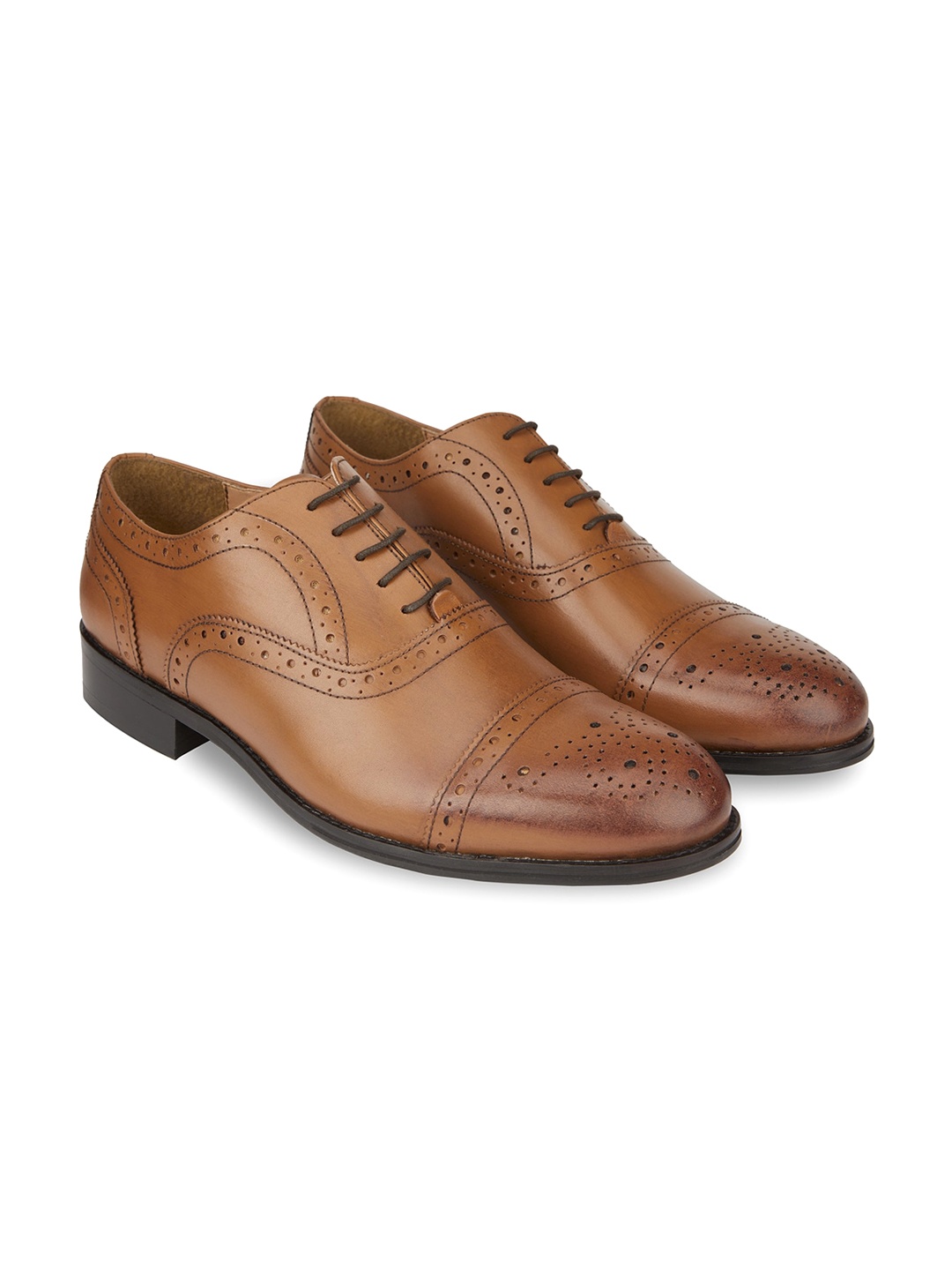 

HATS OFF ACCESSORIES Men Textured Genuine Leather Formal Oxfords, Tan