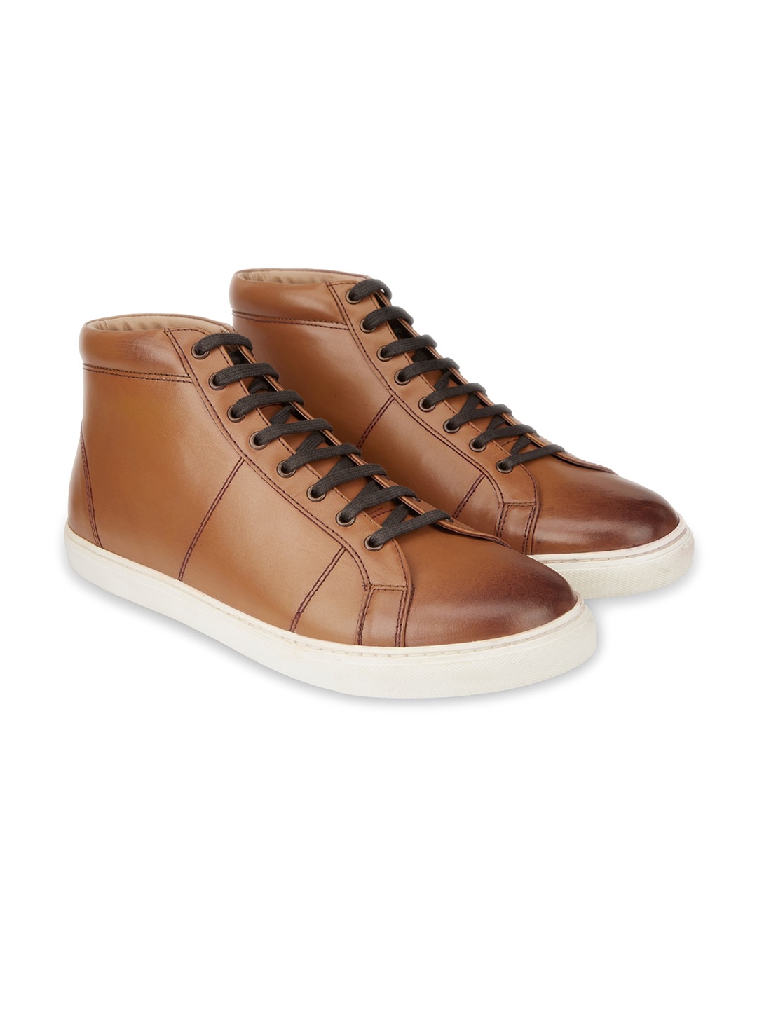 

HATS OFF ACCESSORIES Men Leather Lightweight Comfort Insole Mid-Top Sneakers, Tan