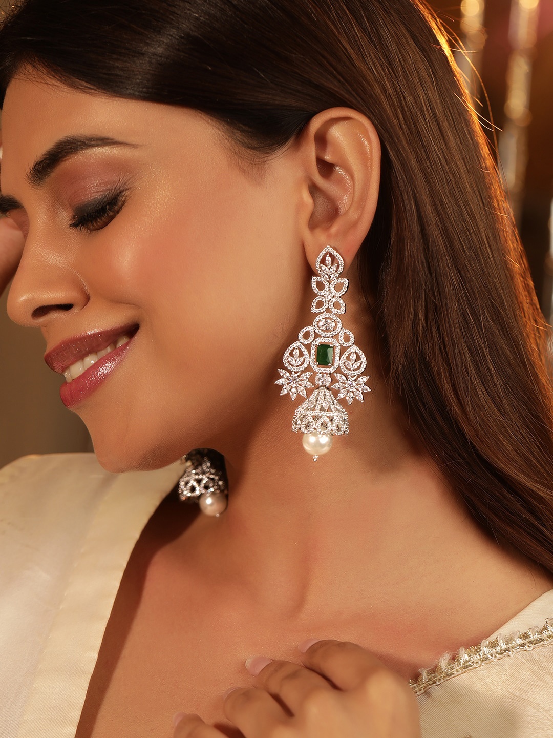 

Rubans Rhodium-Plated Contemporary Drop Earrings, Silver