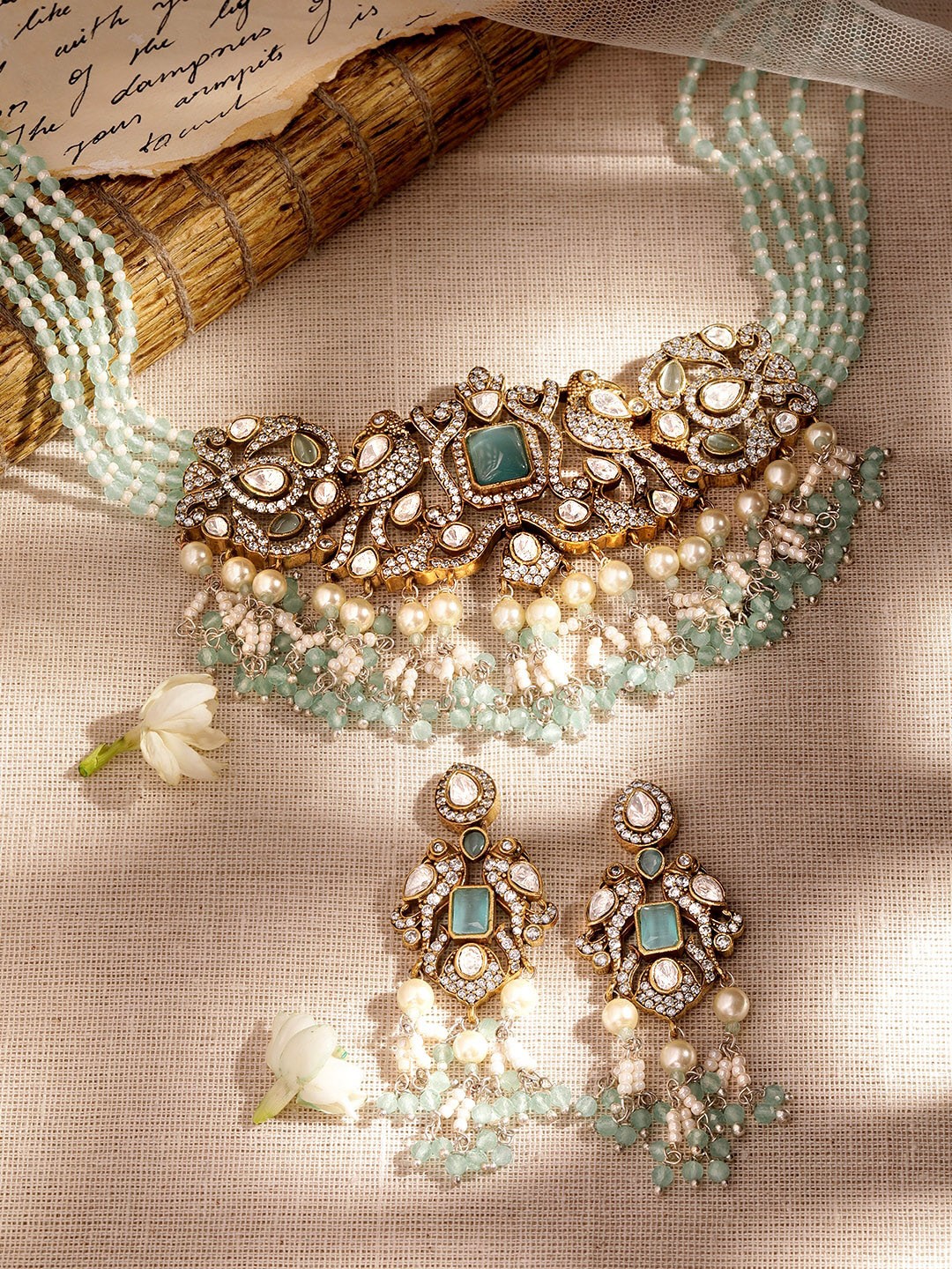 

Rubans Gold-Plated Studded & Beaded Jewellery Set