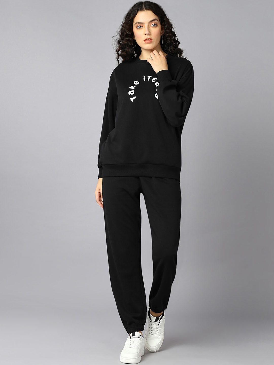 

Roadster Black Typography Printed Sweatshirt With Joggers