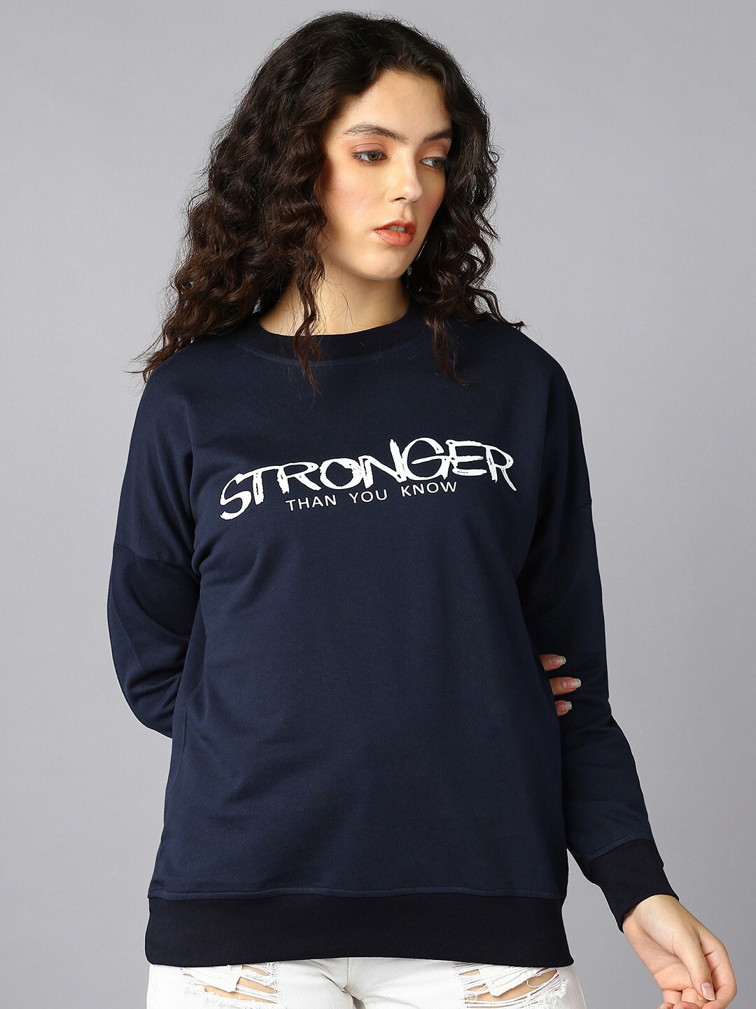 

Roadster Navy Blue Typography Printed Round Neck Long Sleeves Pullover Sweatshirt