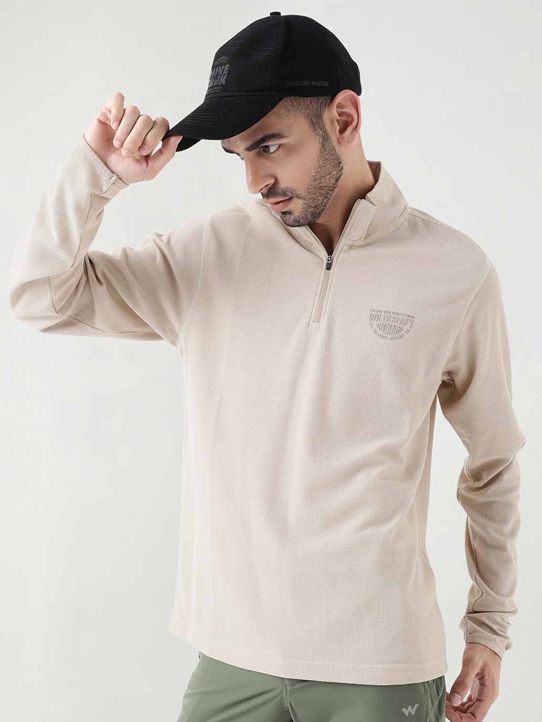 

Wildcraft Stand Collar Anti Odour Cotton T-shirt, Beige