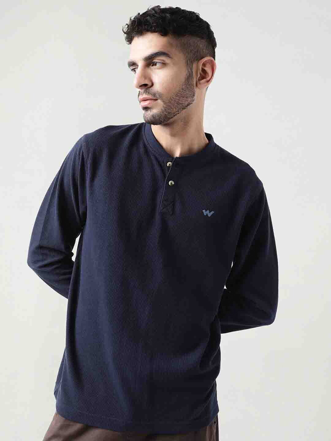 

Wildcraft Henley Neck Anti Odour Cotton T-shirt, Navy blue