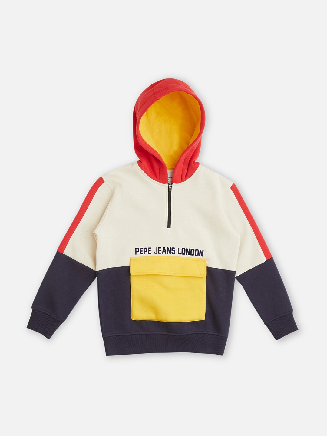 

Pepe Jeans Boys Colourblocked Hooded Cotton Sweatshirt, Navy blue
