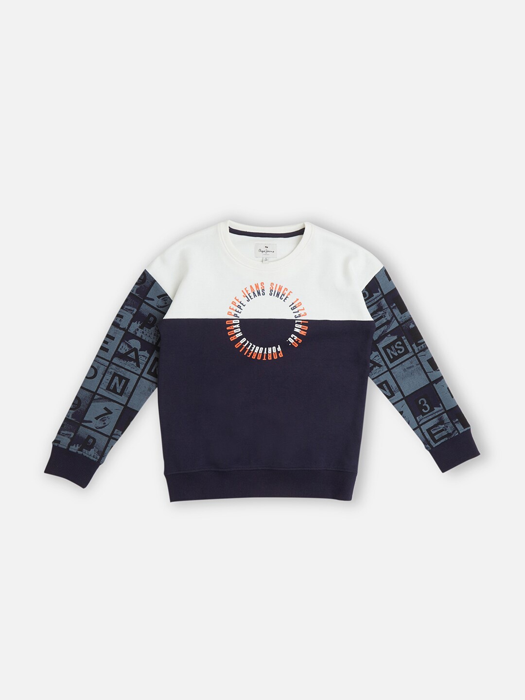 

Pepe Jeans Boys Graphic Printed Pure Cotton Pullover Sweatshirt, Navy blue