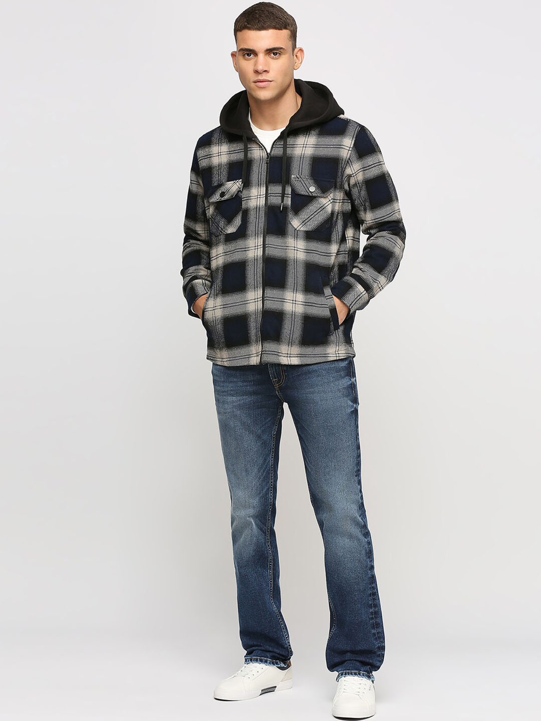 

Pepe Jeans Checked Hooded Cotton Tailored Jacket, Blue