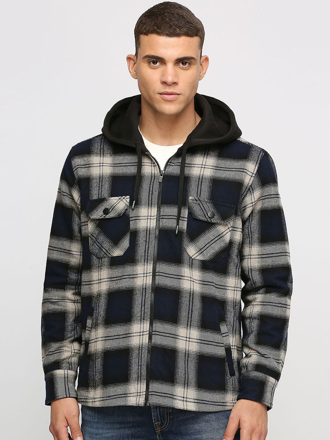 

Pepe Jeans Checked Hooded Cotton Tailored Jacket, Blue