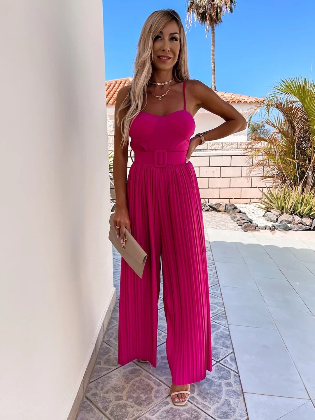 

StyleCast Pink Shoulder Straps Basic Jumpsuit