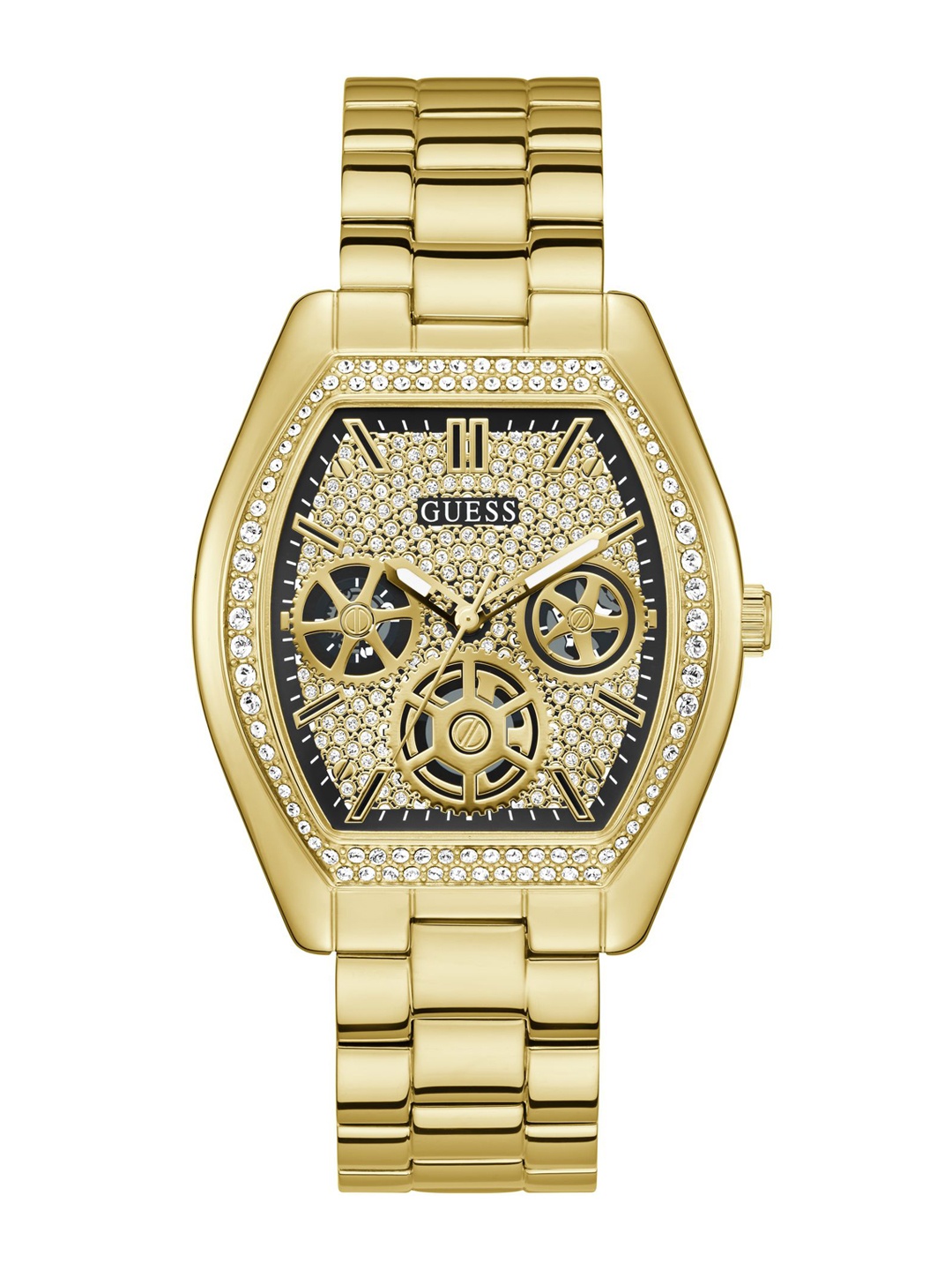

GUESS Men Embellished Dial & Stainless Steel Bracelet Style Straps Analogue Watch U1396G2M, Black