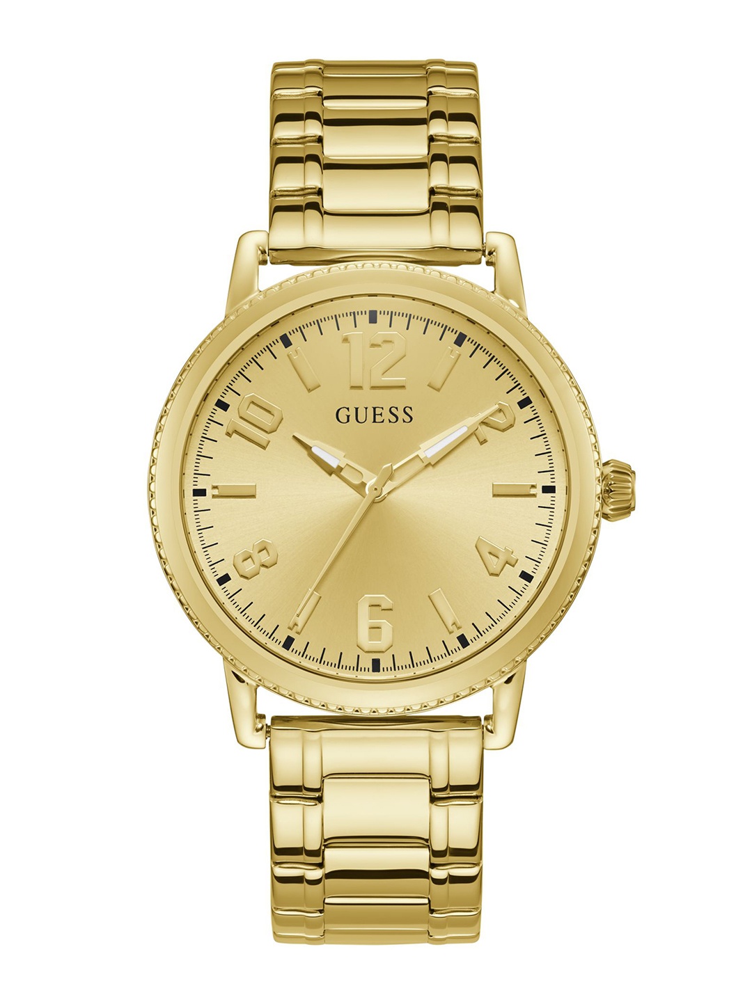 

GUESS Men Dial & Stainless Steel Bracelet Style Straps Reset Time Analogue Watch U1380G2M, Champagne