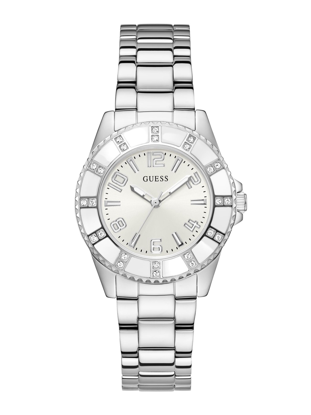 

GUESS Women Printed Dial & Stainless Steel Bracelet Style Straps Digital Watch U1391L1M, White