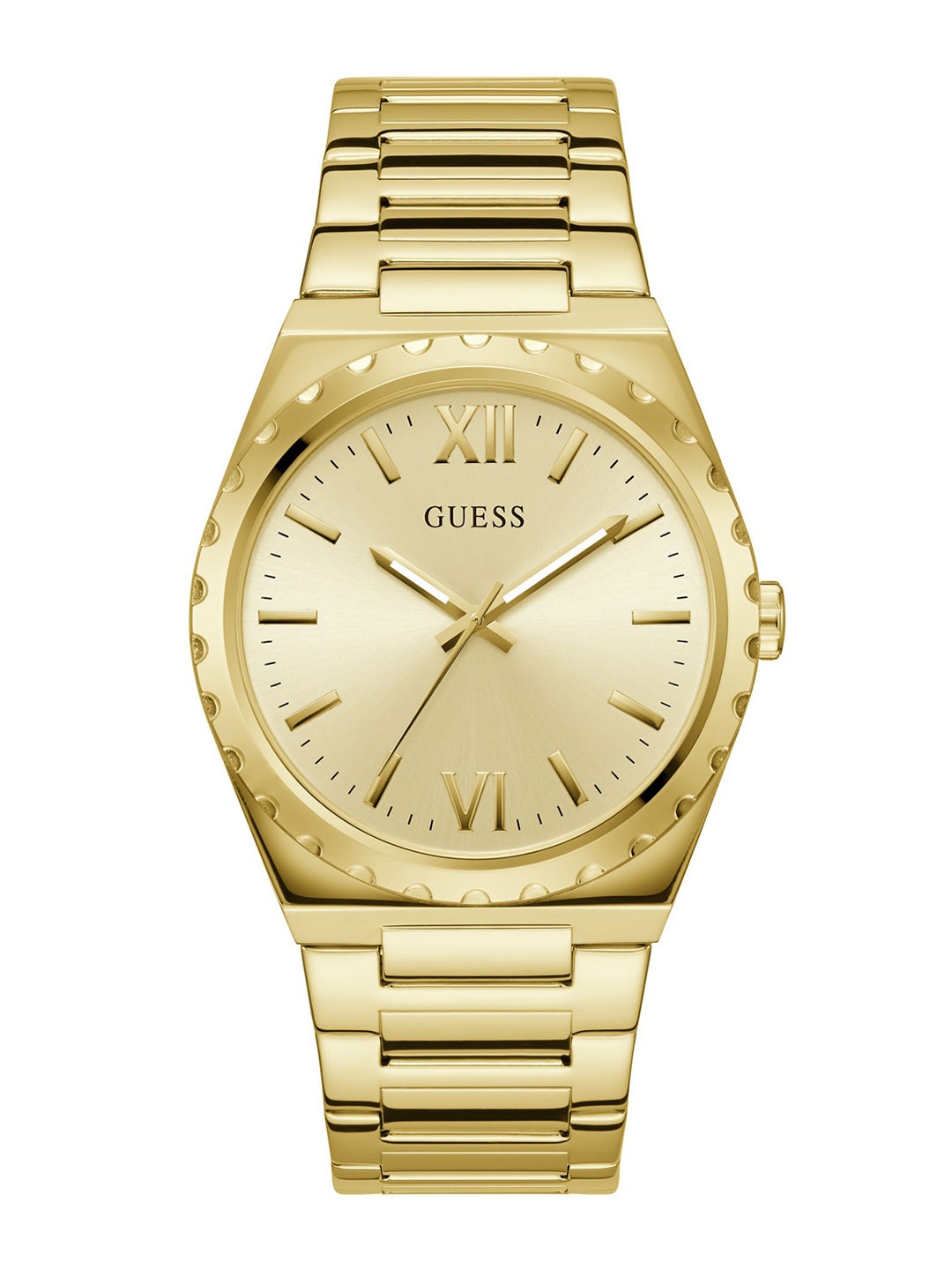 

GUESS Men Stainless Steel Bracelet Style Straps Analogue Watch U1394G2M, Champagne