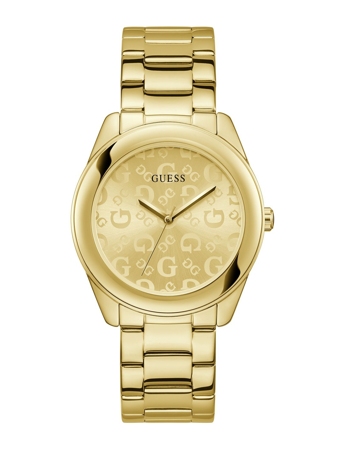 

GUESS Women Textured Dial & Stainless Steel Bracelet Style Straps Analogue Watch U1358L2M, Champagne