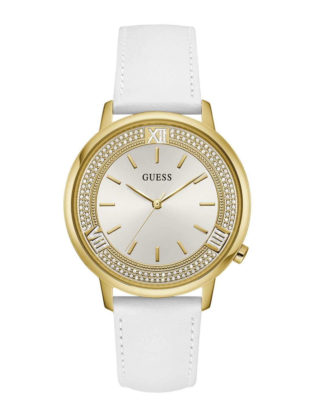 

GUESS Women Embellished Dial & Leather Straps Analogue Watch U1325L6M, White
