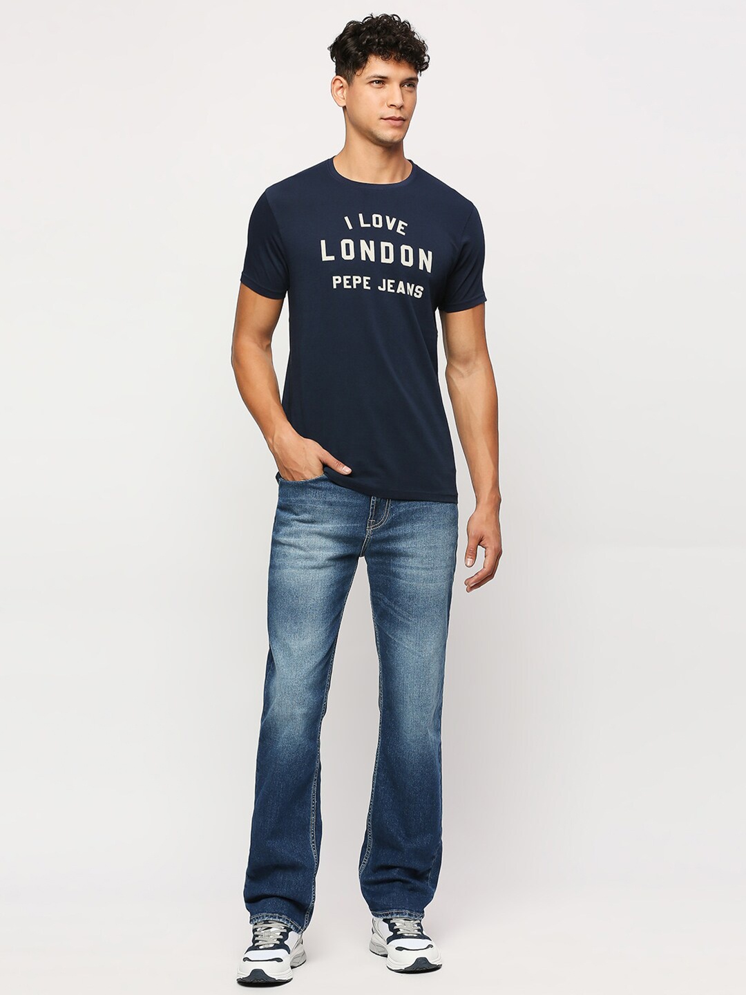 

Pepe Jeans Typography Printed Pure Cotton Slim Fit T-shirt, Blue