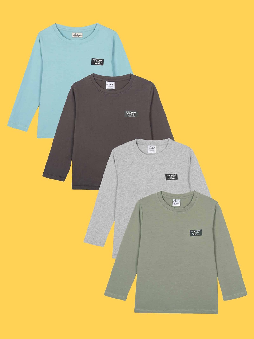 

Anthrilo Boys Pack of 4 Round Neck T-shirts, Blue