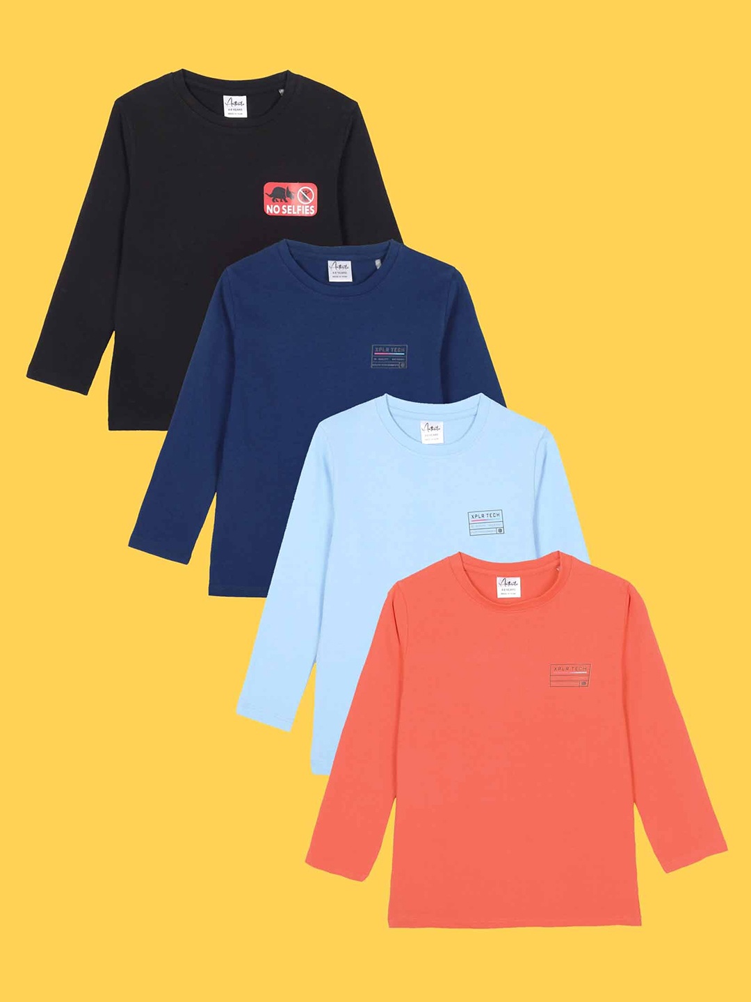 

Anthrilo Boys Pack Of 4 Round Neck T-Shirts, Blue