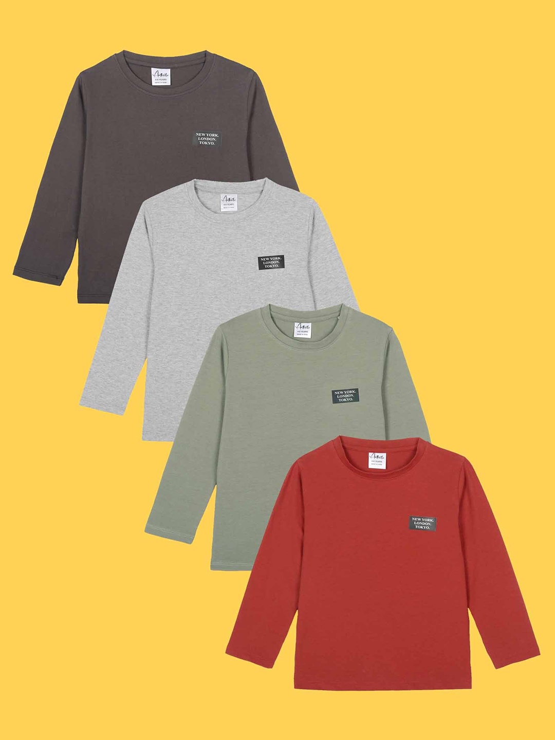 

Anthrilo Boys Pack Of 4 Round Neck Cotton T-Shirt, Grey