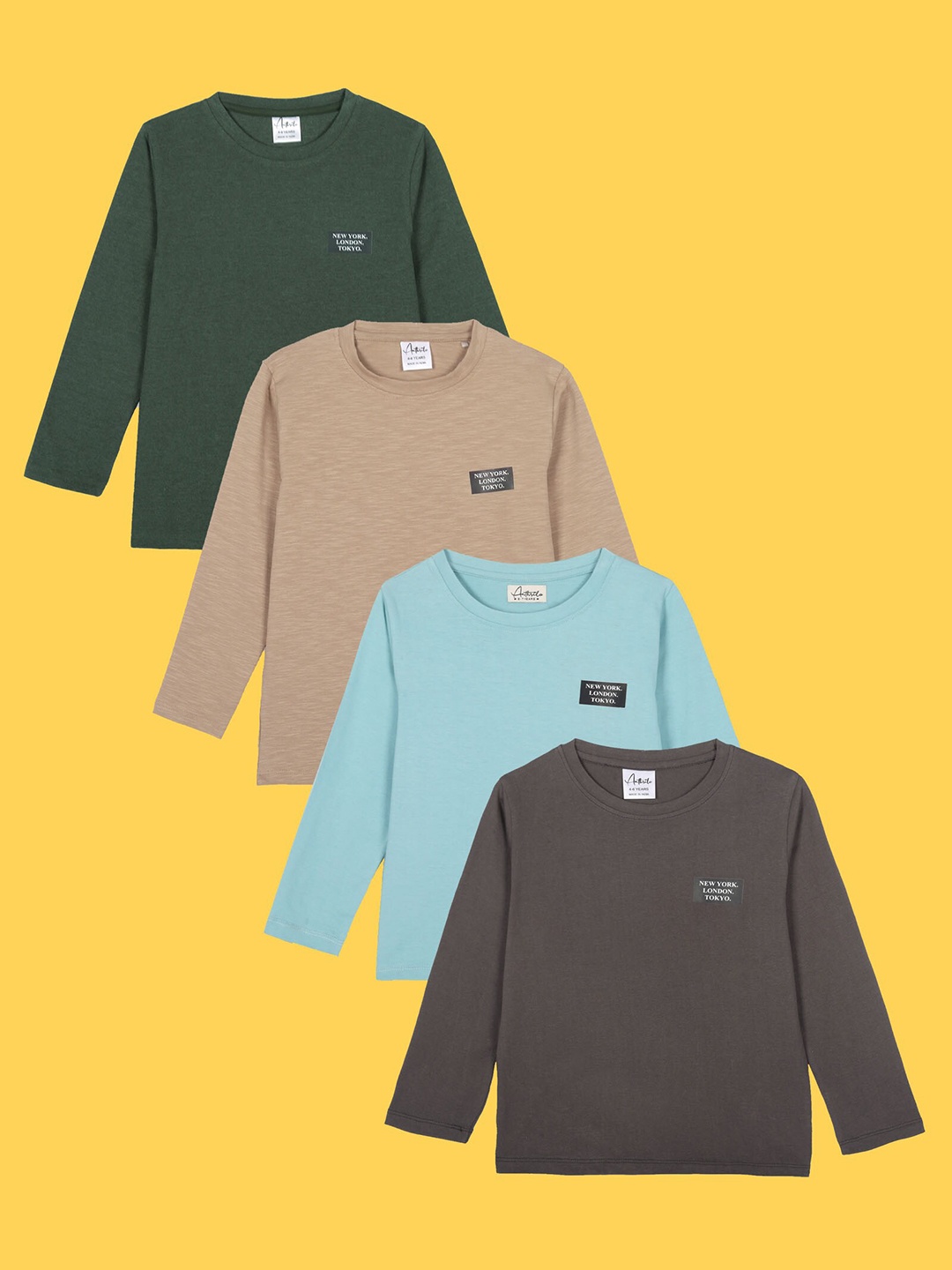 

Anthrilo Boys Pack Of 4 Round Neck Long Sleeve Regular T-shirt, Green