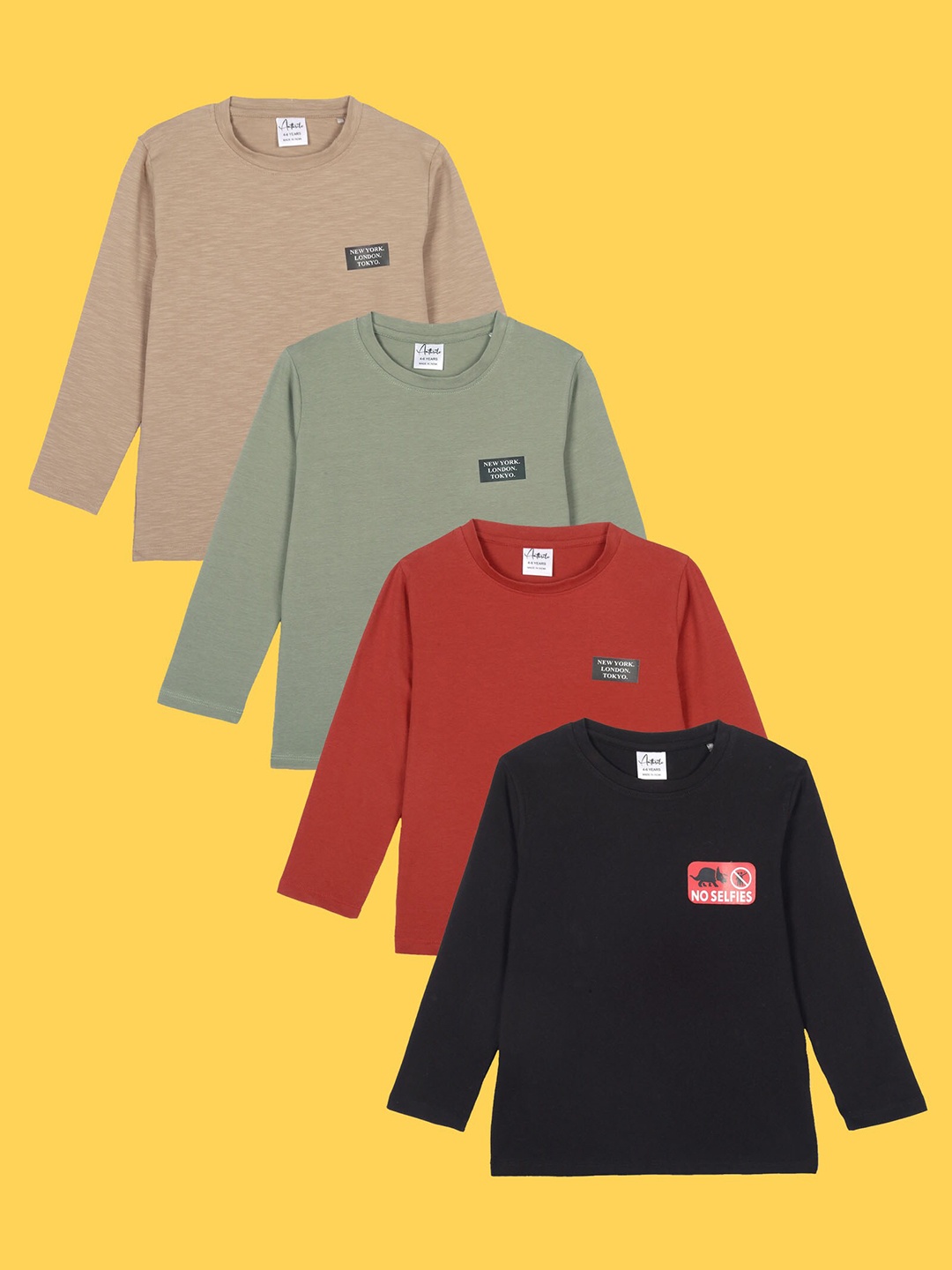 

Anthrilo Boys Pack of 4 Round Neck T-shirts, Pink