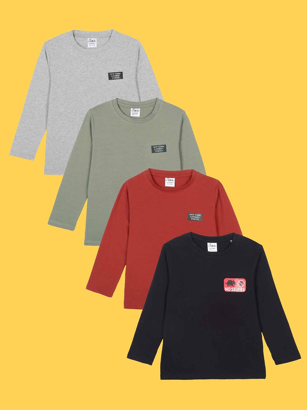 

Anthrilo Boys Pack Of 4 Round Neck Cotton T-Shirt, Grey