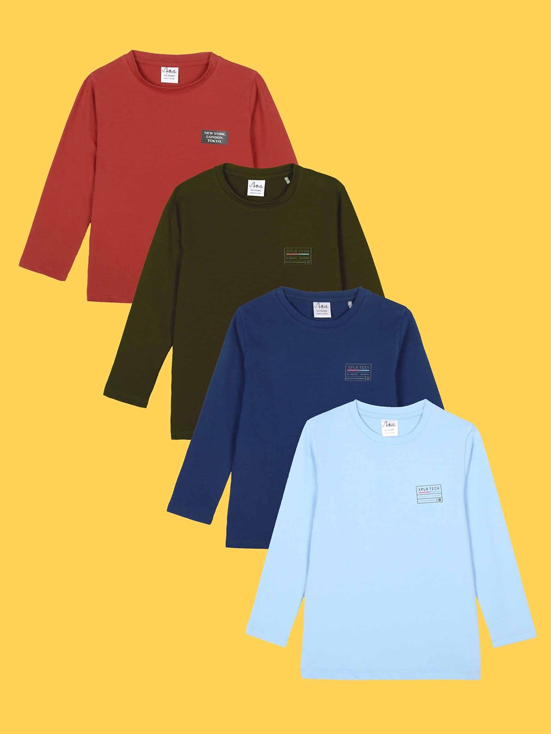 

Anthrilo Boys Pack of 4 Round Neck T-shirts, Red