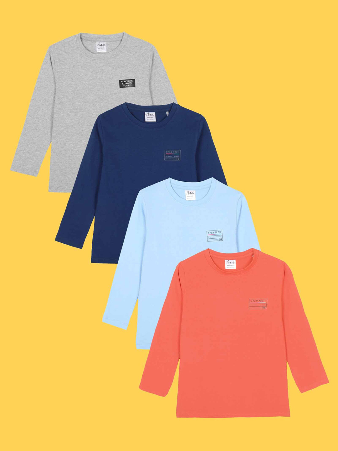 

Anthrilo Boys Pack Of 4 Round Neck T-Shirts, Grey