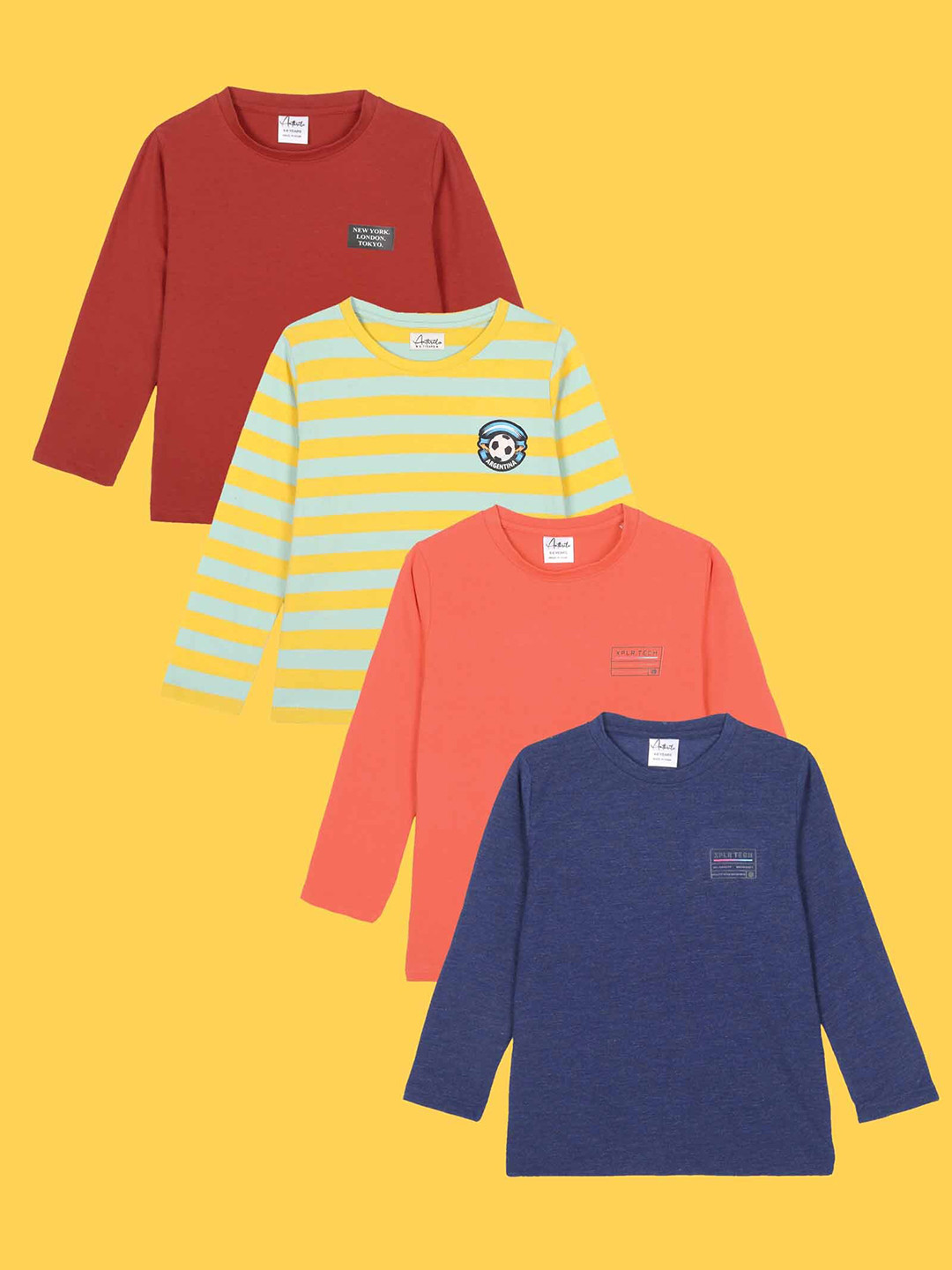 

Anthrilo Boys Pack Of 4 Round Neck T-Shirts, Red