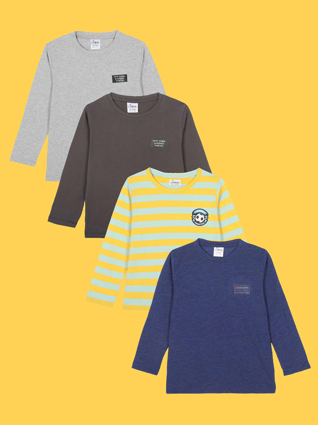 

Anthrilo Boys Pack Of 4 Round Neck T-Shirts, Grey
