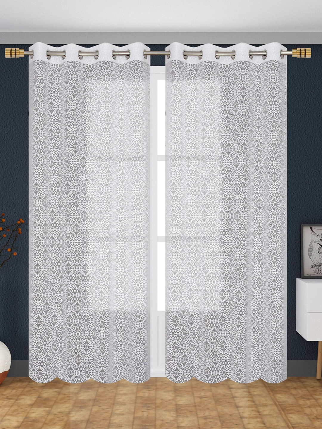 

fabrilia White 2 Pieces Self Design Sheer Window Curtains