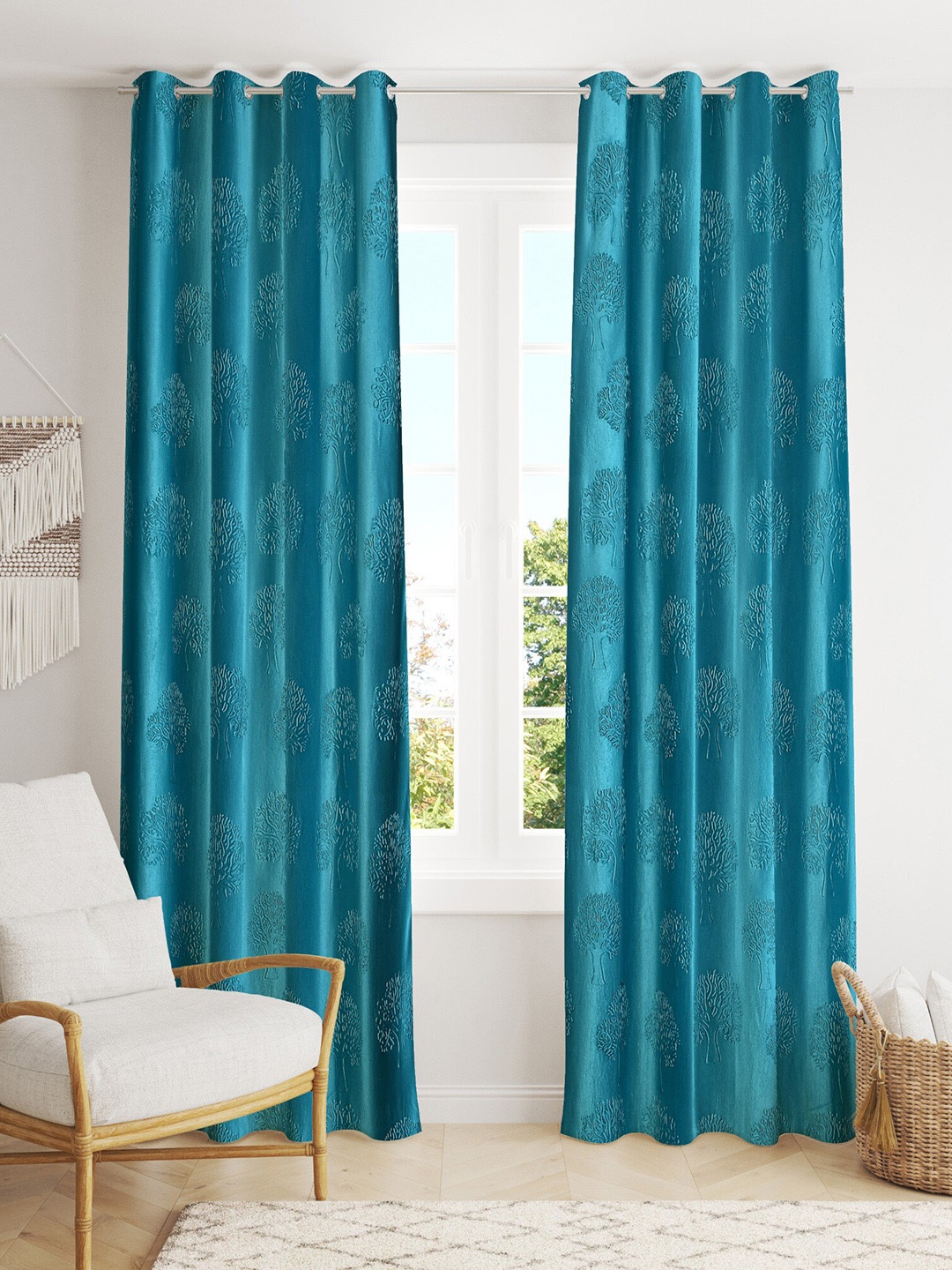 

fabrilia Turquoise Blue 2 Pieces Floral Window Curtains