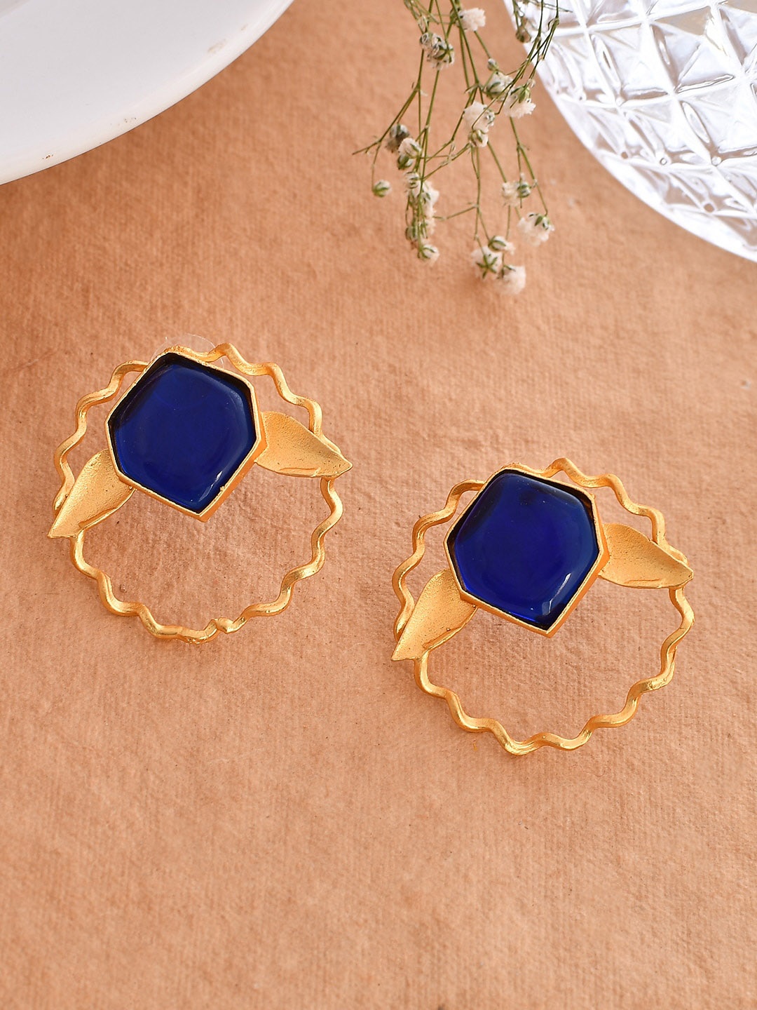 

Silvermerc Designs Gold Plated Stone Studded Drop Earrings