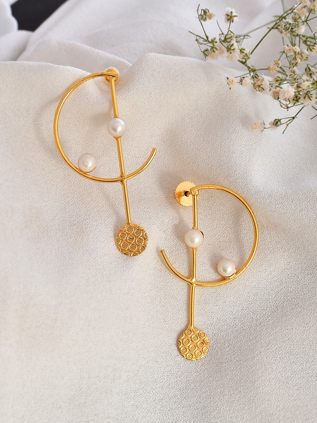 

Silvermerc Designs Gold Plated Contemparory Shaped Studs Earrings, White