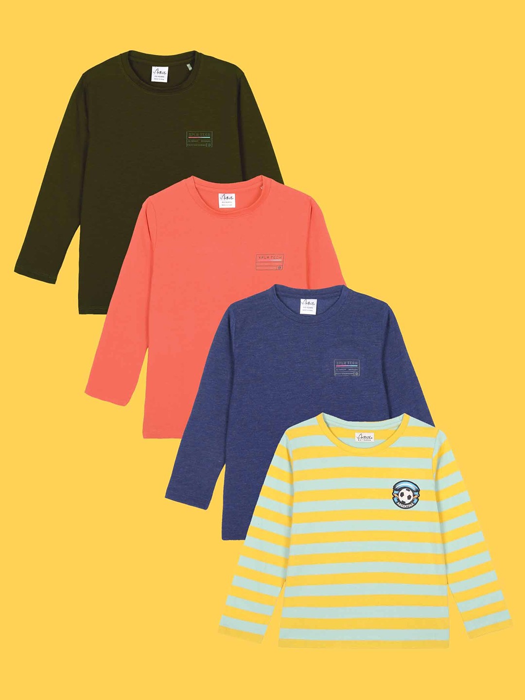 

Anthrilo Boys Pack of 4 Round Neck T-shirts, Olive