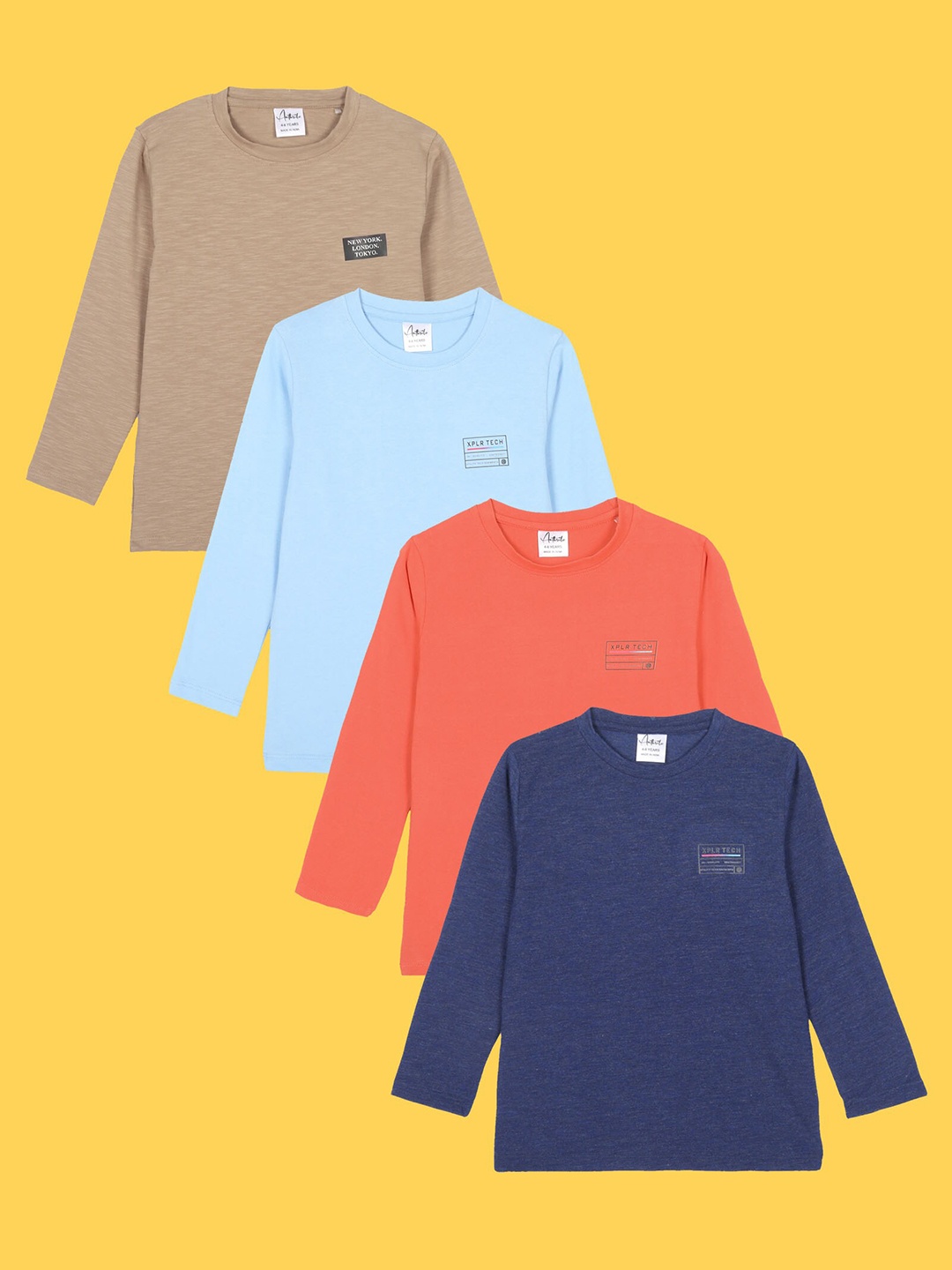 

Anthrilo Boys Pack Of 4 Round Neck T-Shirts, Blue